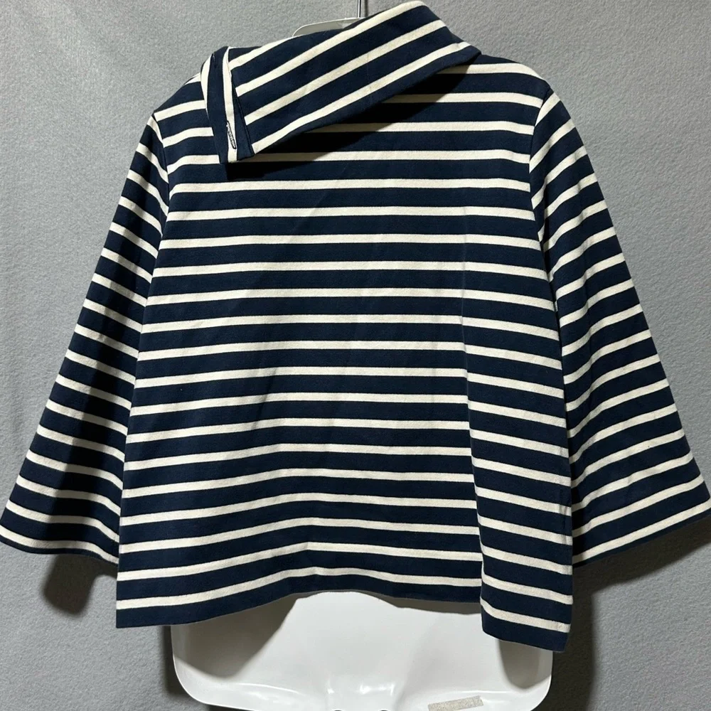 Kate Spade Stripe pointe tunic turtleneck knit top size medium Navy stripes